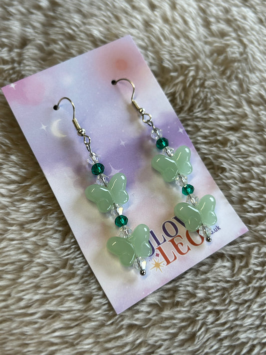 Green Butterfly Glass Earrings