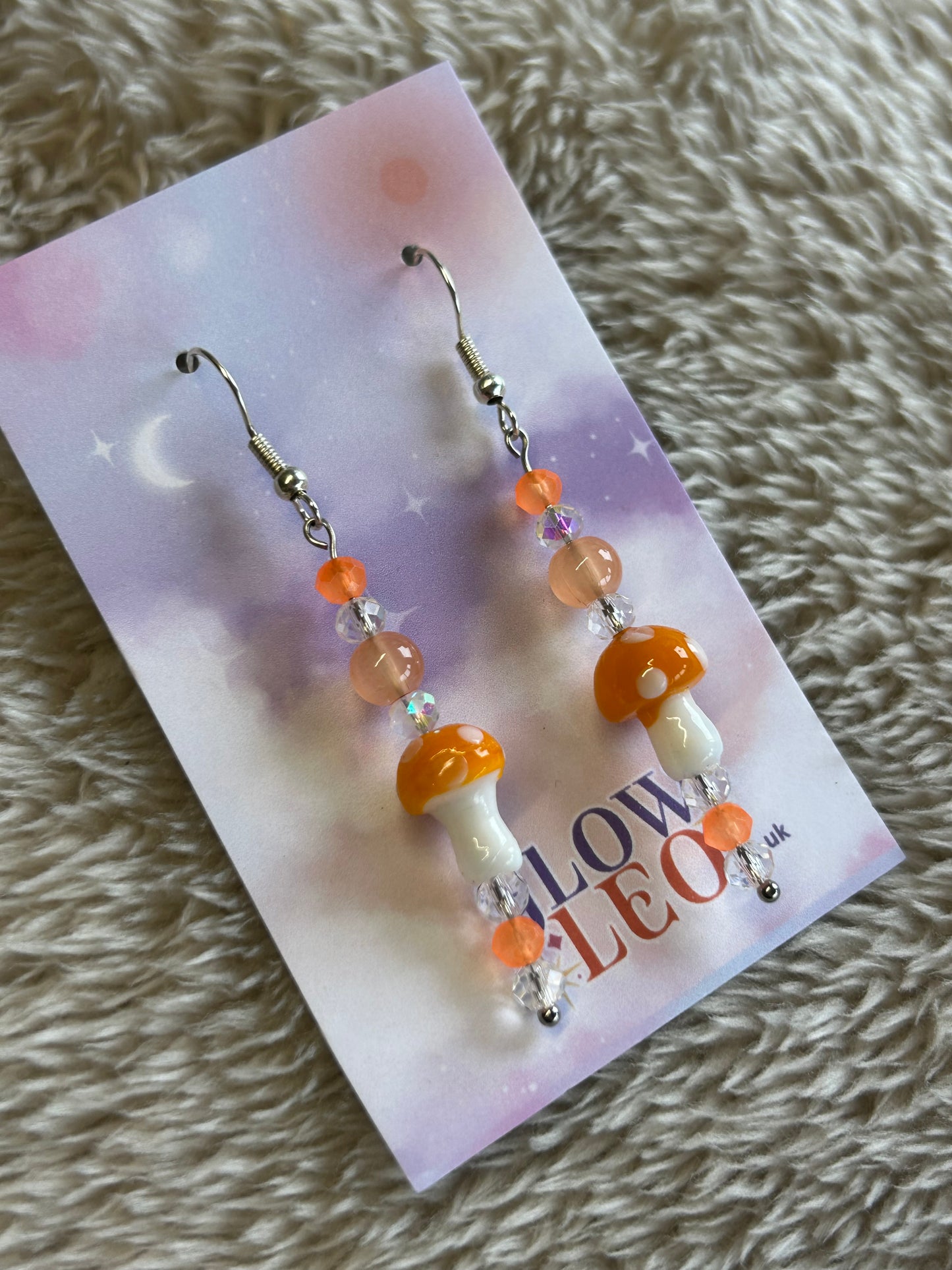 Orange Glass Bead Mushroom Earrings