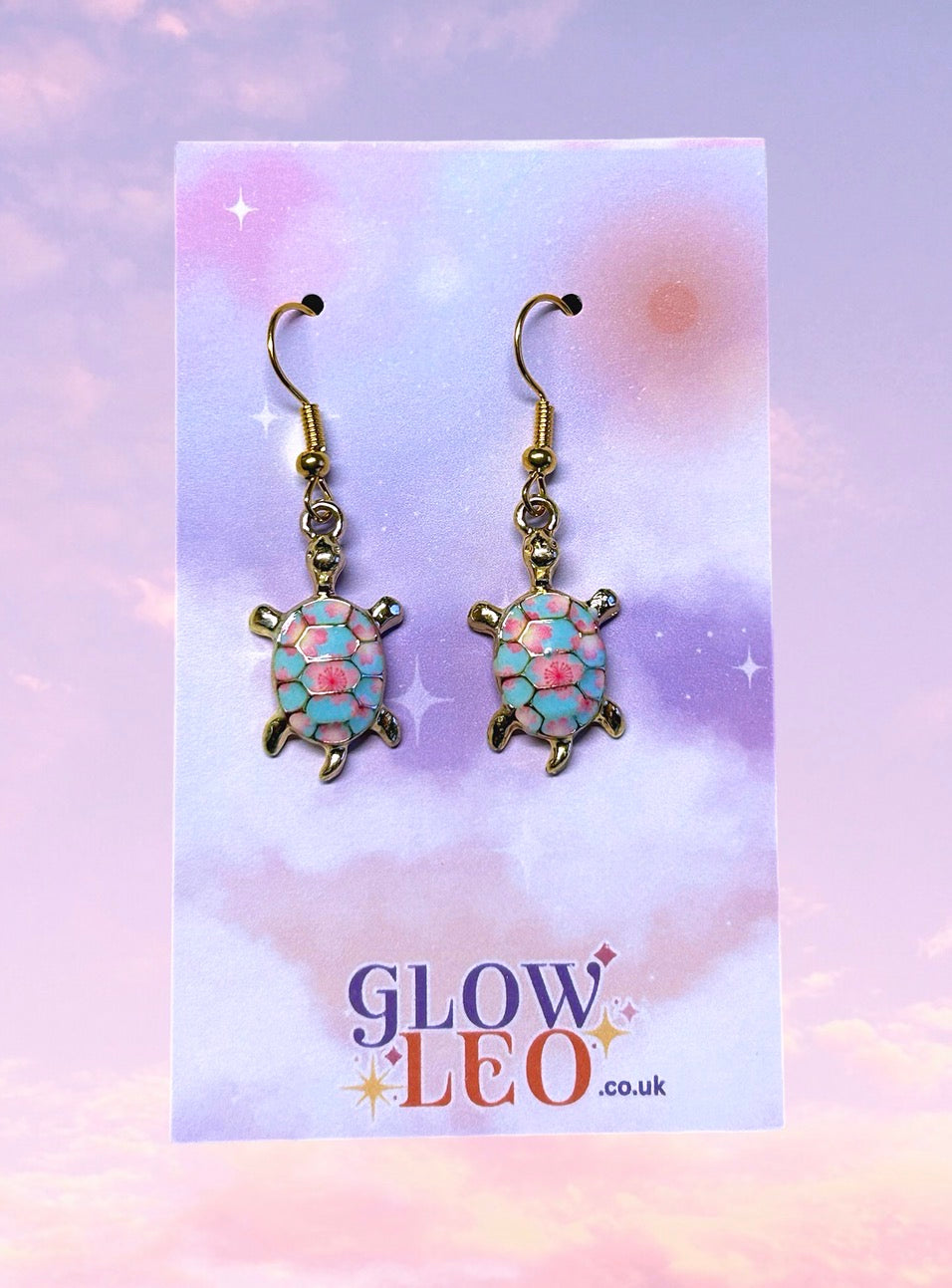 Blue Floral Turtle Earrings