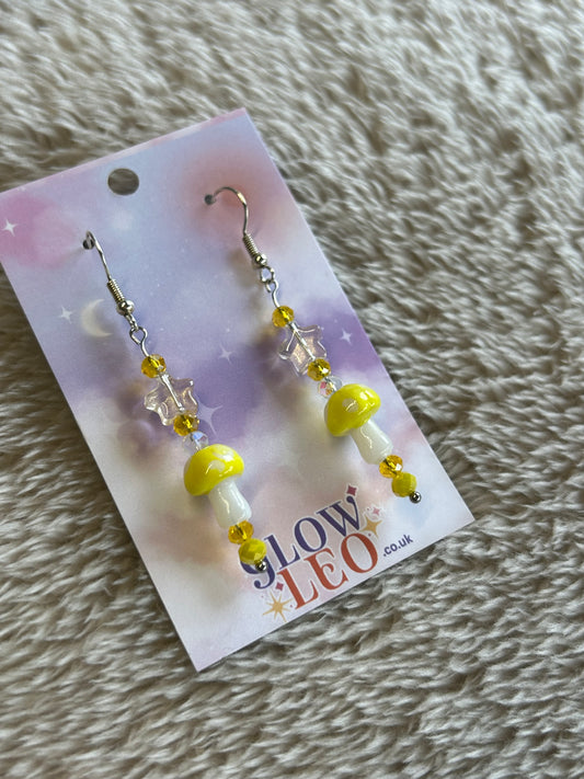 Yellow Mushroom Glass Earrings