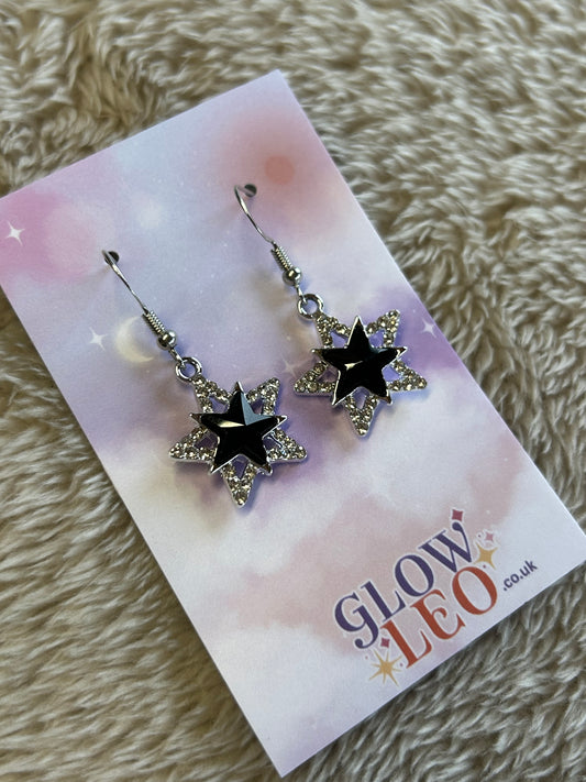 Black Sparkle Star Earrings