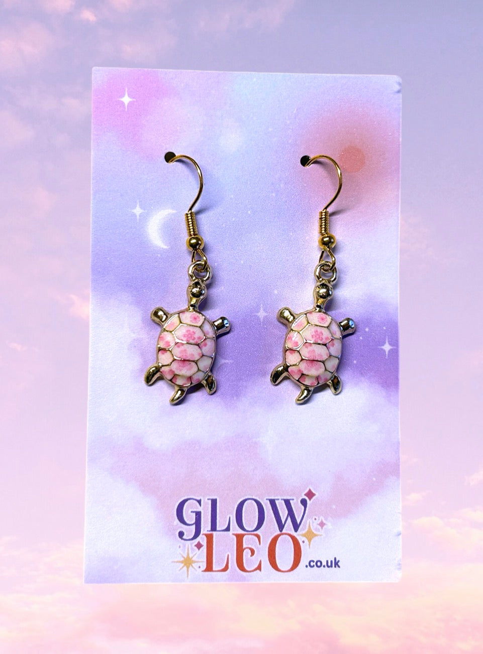 Pink Floral Turtle Earrings