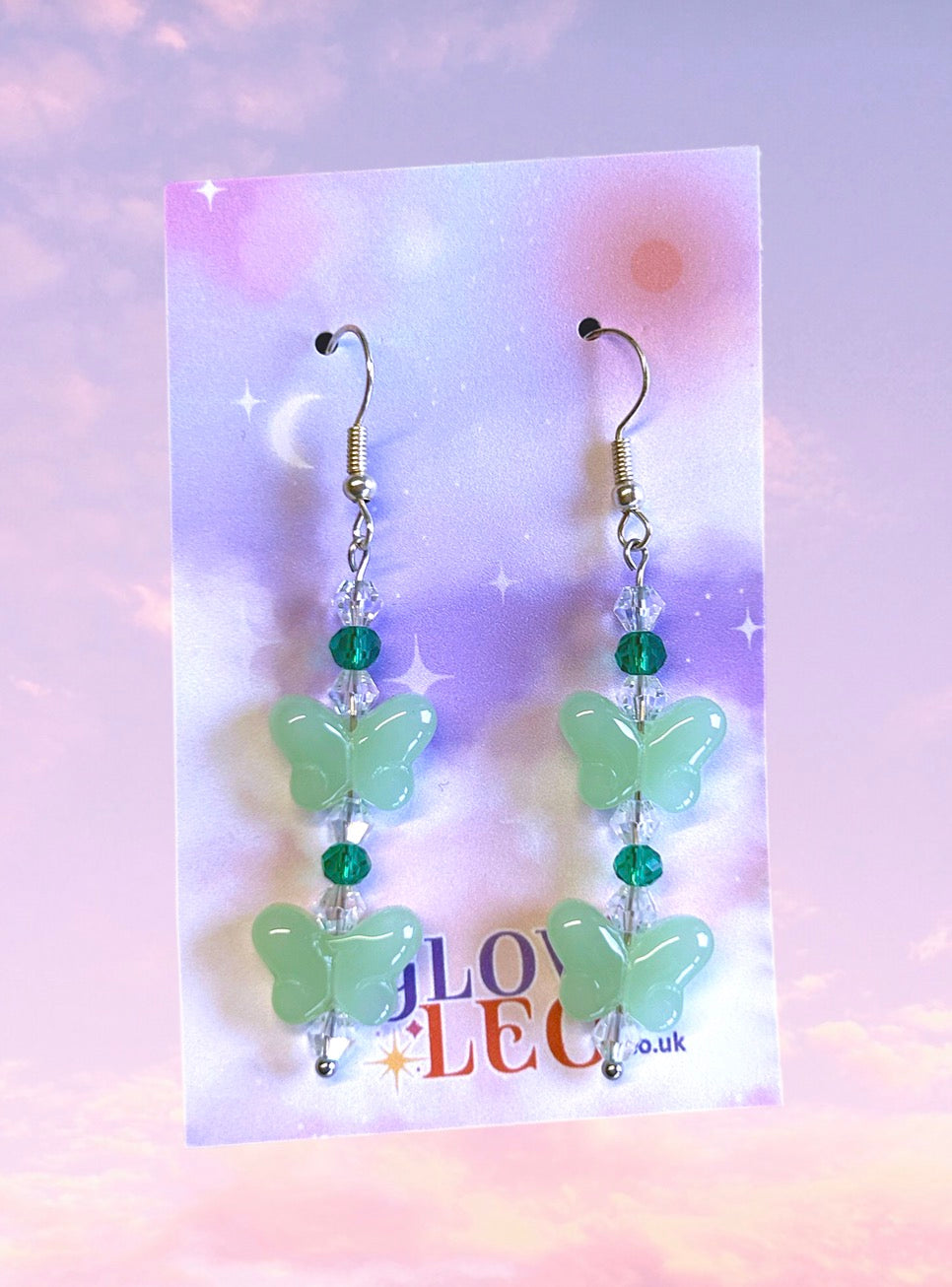 Green Glass Butterfly Earrings