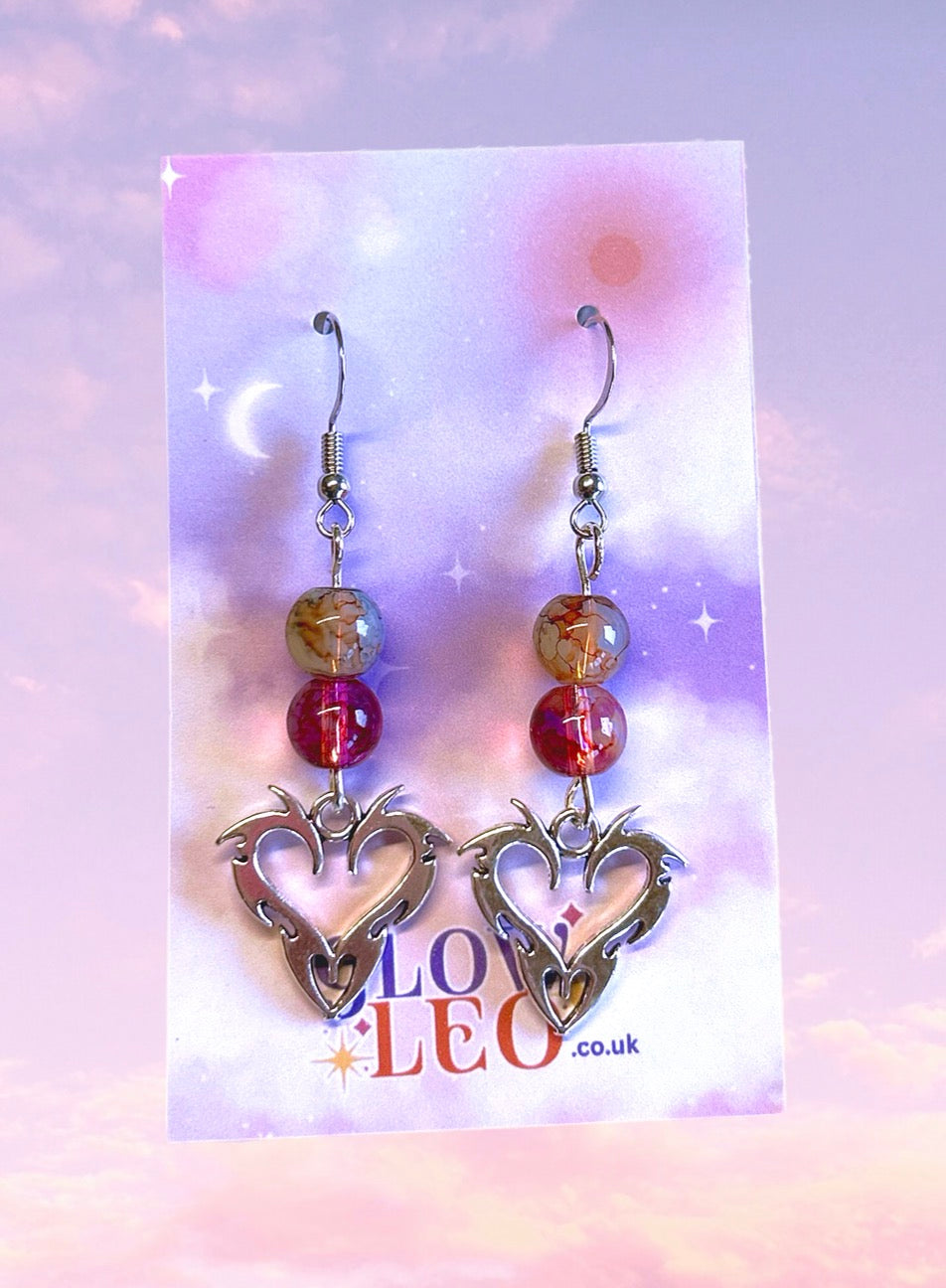Flame Heart Beaded Earrings