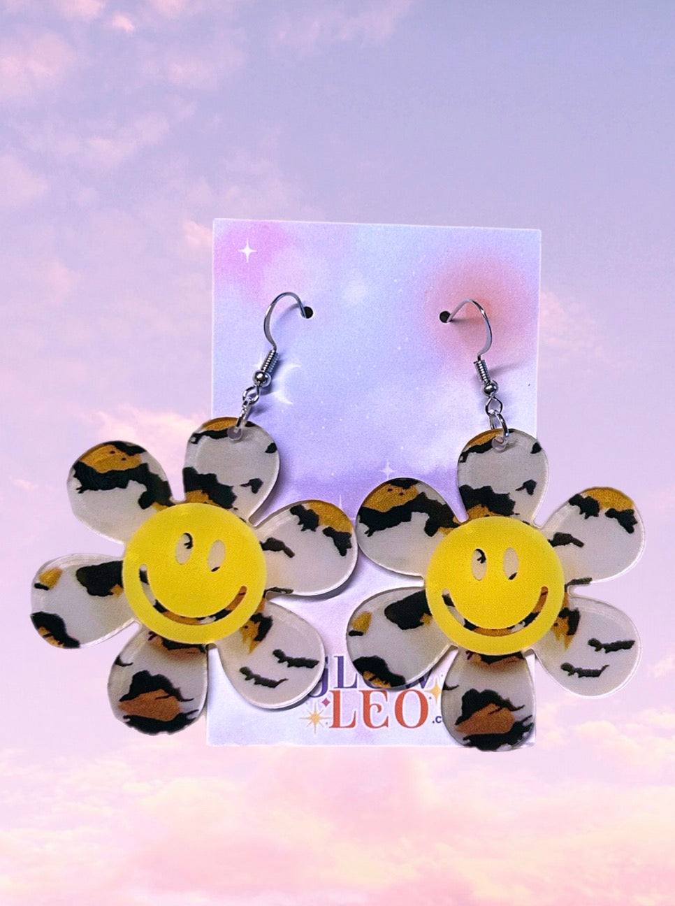 Leopard Smiley Flower Earrings