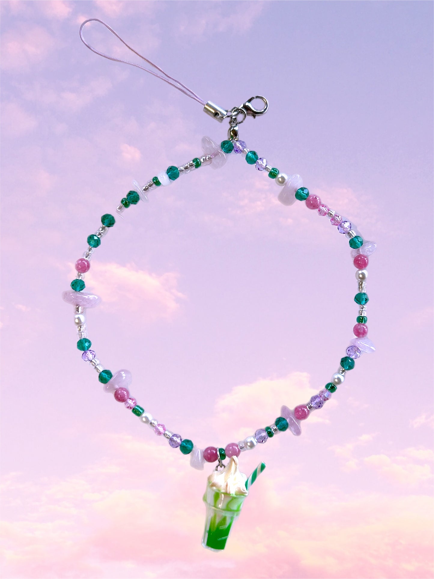 Matcha Rose Quartz Phone Chain