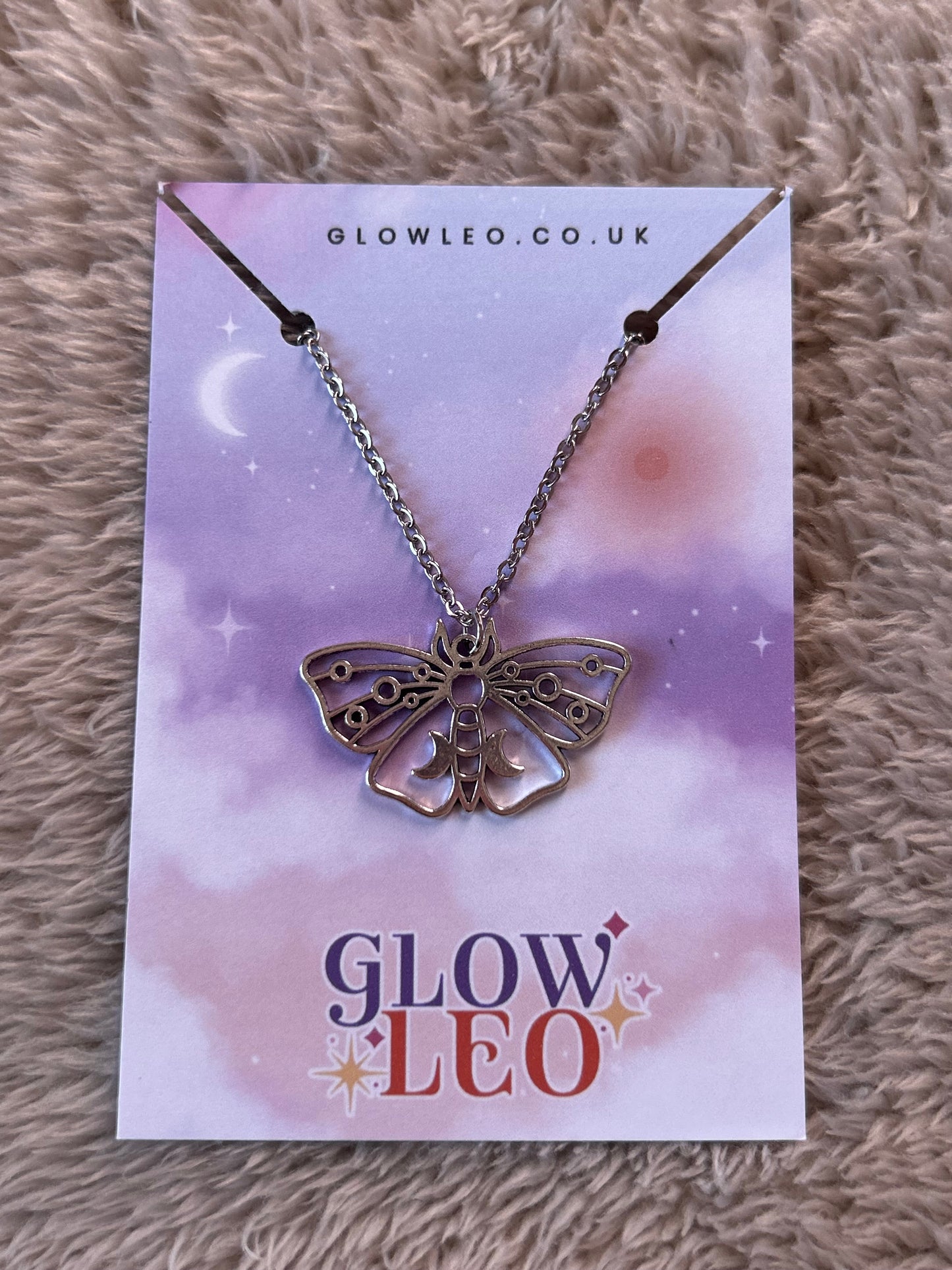 Crescent Moon Moth Necklace