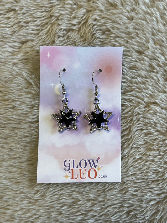 Black Sparkle Star Earrings