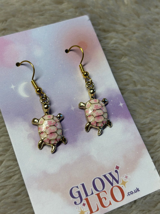 Pink Floral Turtle Earrings