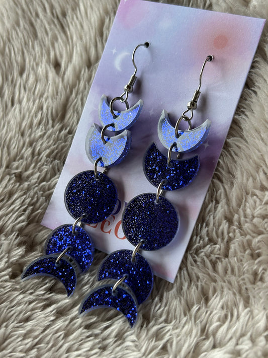 Blue Sparkle Moon Phase Earrings
