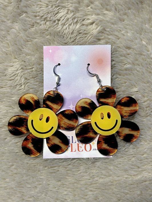 Tiger Smiley Flower Earrings