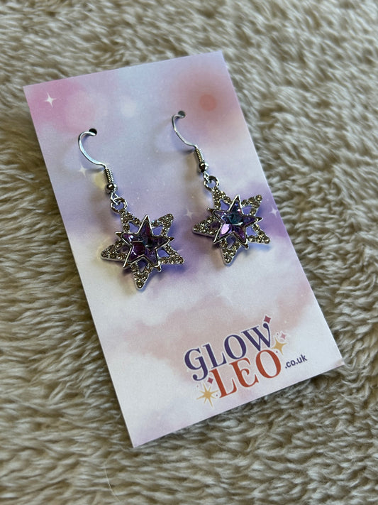 Purple Sparkle Star Earrings
