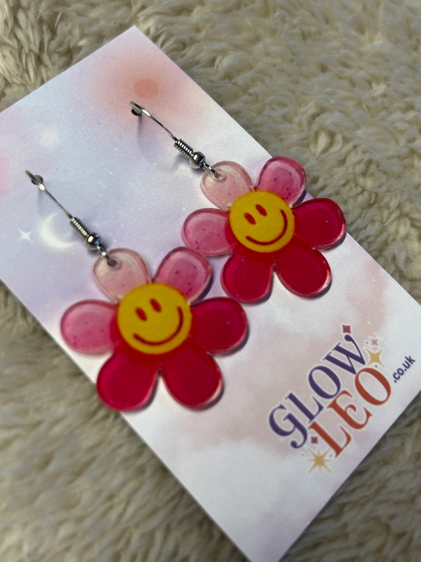 Pink Smiley Flower Earrings