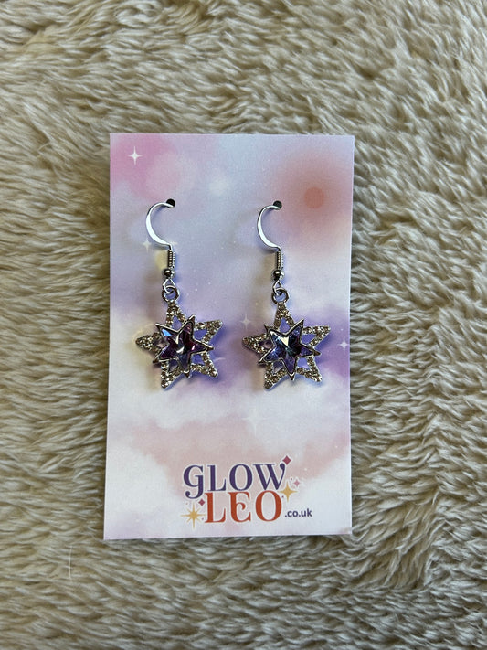 Purple Sparkle Star Earrings