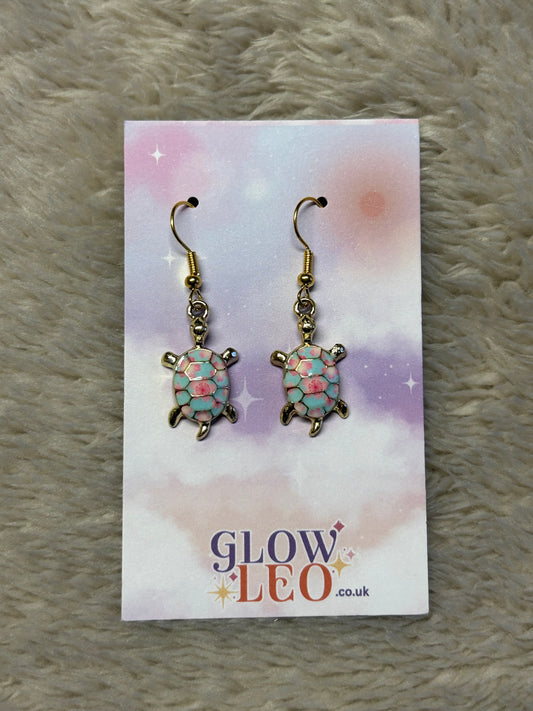 Blue Floral Turtle Earrings