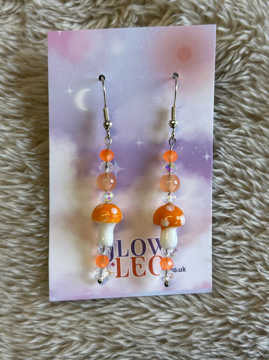 Orange Glass Bead Mushroom Earrings
