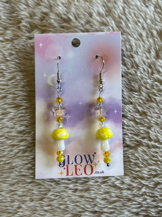 Yellow Mushroom Glass Earrings