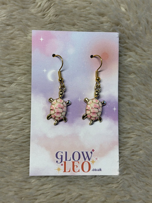 Pink Floral Turtle Earrings