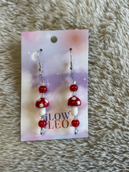 Red Mushrooms Glass Earrings