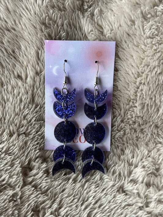 Blue Sparkle Moon Phase Earrings