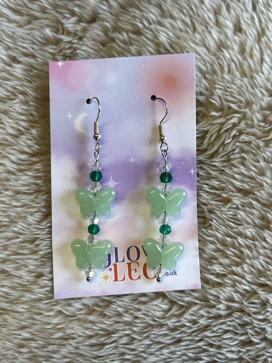 Green Butterfly Glass Earrings