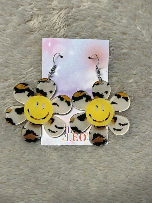 Leopard Smiley Flower Earrings