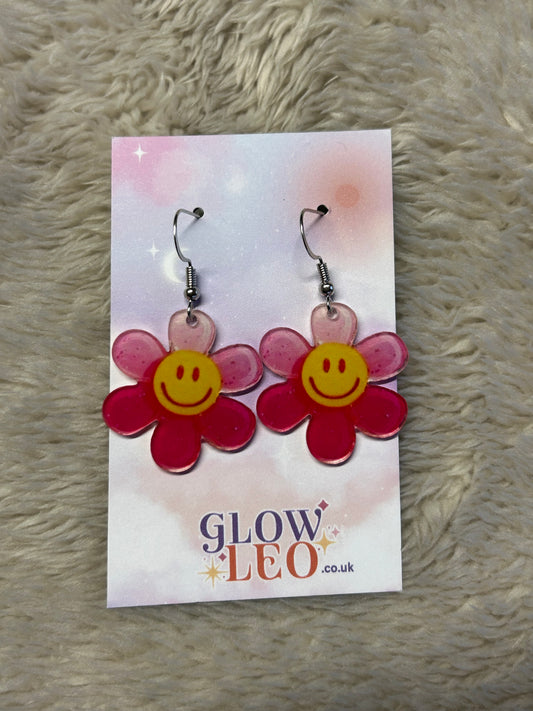 Pink Smiley Flower Earrings