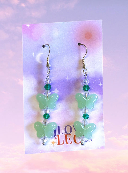 Green Glass Butterfly Earrings