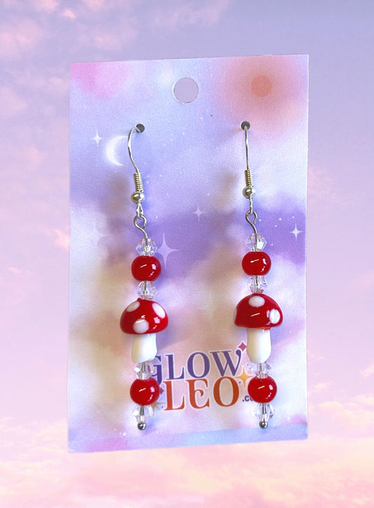 Red Glass Mushroom Earrings