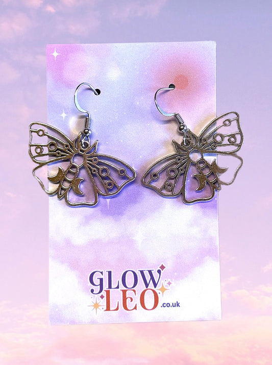Crescent Moon Moth Earrings