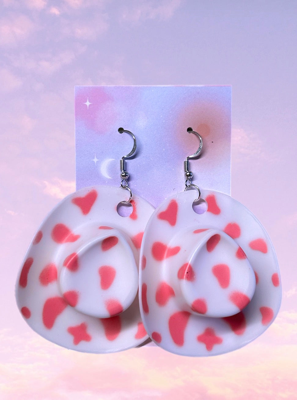 Pink Cow Print Cowgirl Hat Earrings