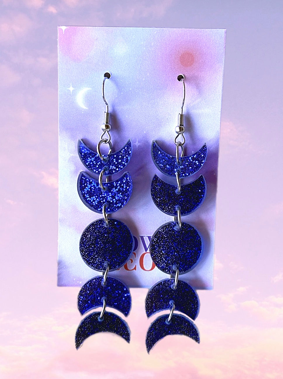 Blue Sparkle Moon Phase Earrings