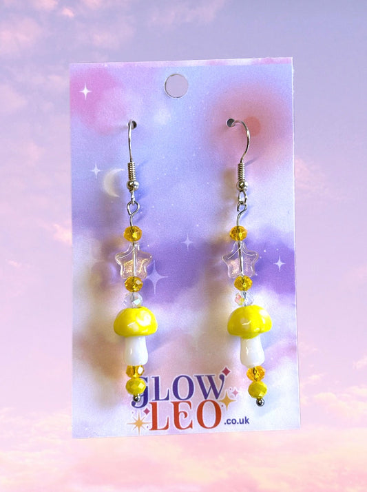 Yellow Glass Mushroom Earrings