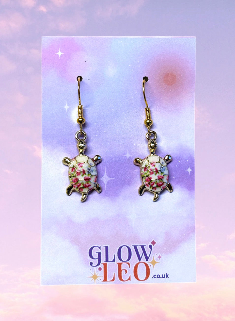 White Floral Turtle Earrings