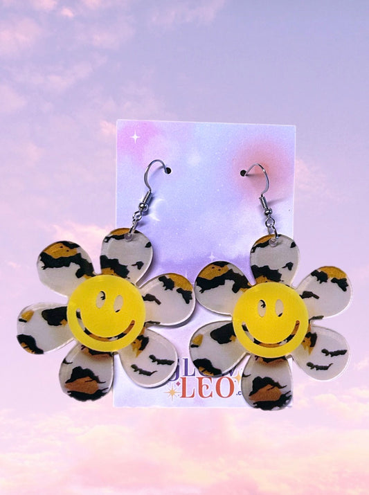 Leopard Smiley Flower Earrings