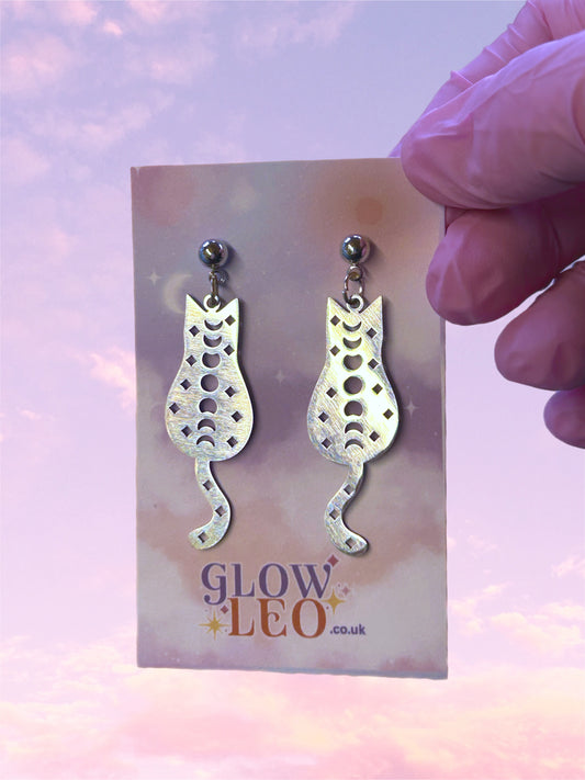 Kitty Moon Phase Stud Earrings