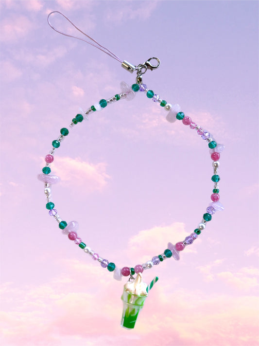 Matcha Rose Quartz Phone Chain