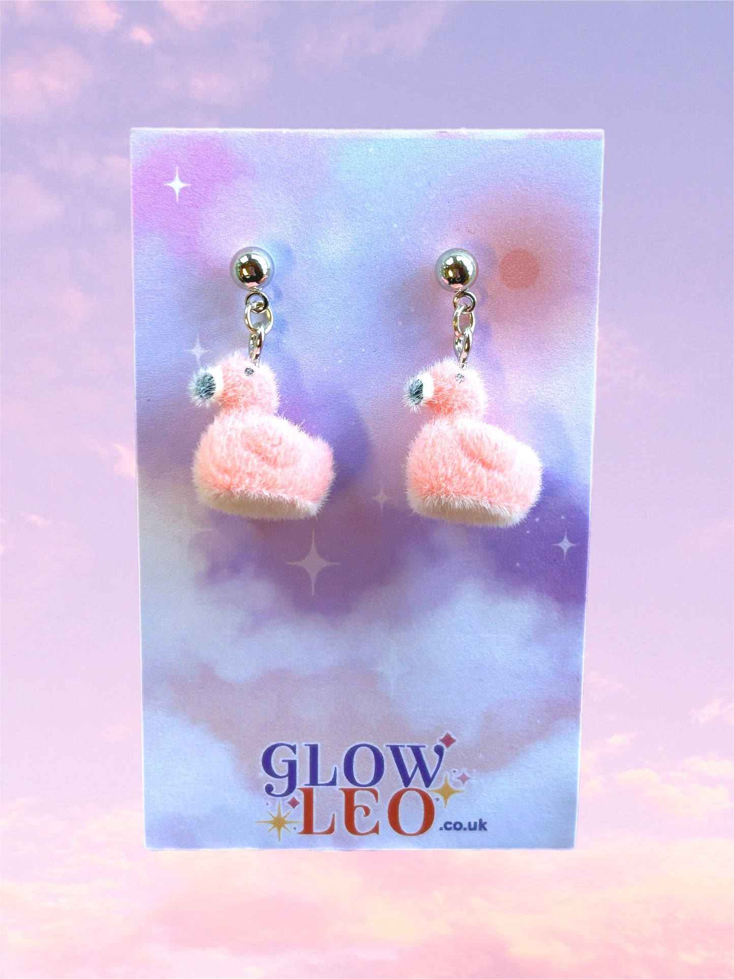 Fluffy Flamingo Stud Earrings